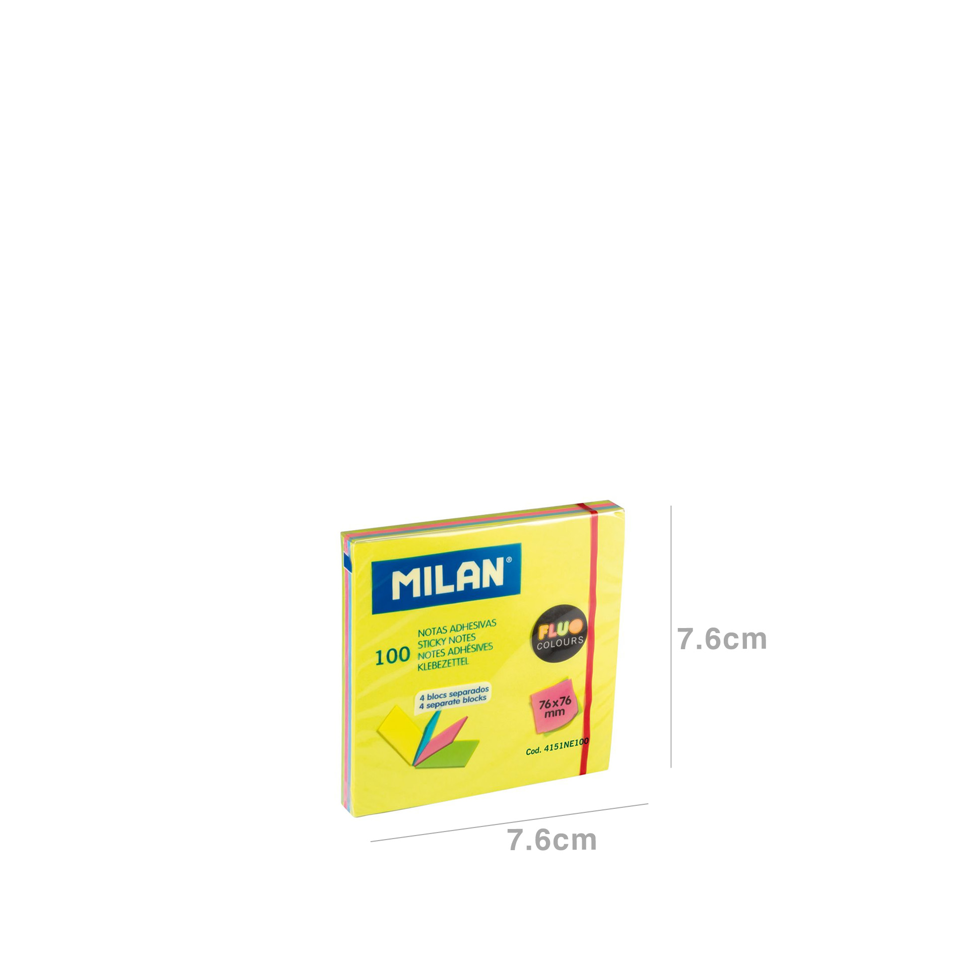 Bloco Notas Aderentes Milan Fluo Multicor 100 Folhas 76X76mm