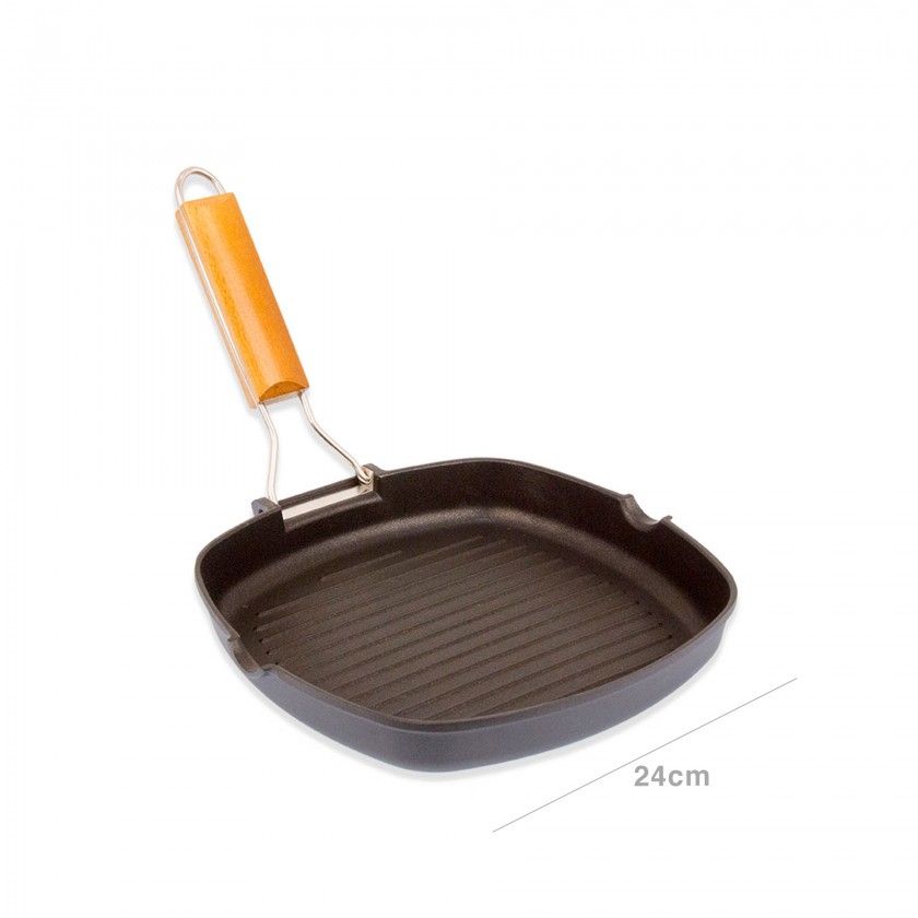 Grelhador Antiaderente Sagres Cabo Madeira 24cm Grelhador Antiaderente Sagres Cabo Madeira 24cm