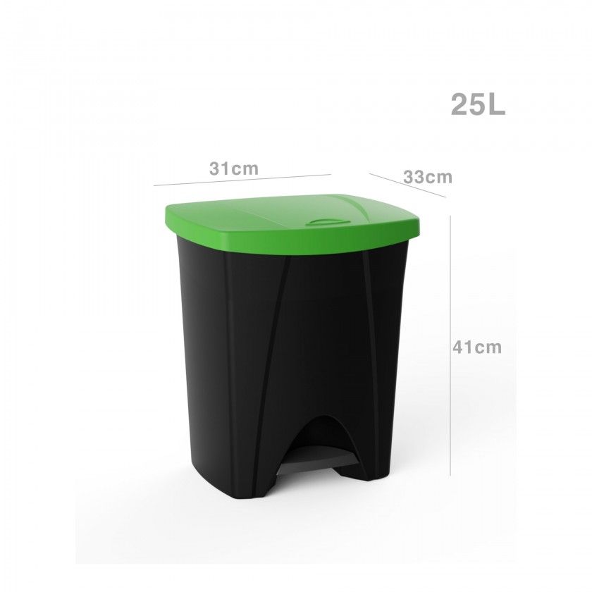 Balde Lixo com Pedal Plástico Retangular Preto / Verde 25l 31X33X41cm Balde Lixo com Pedal Plástico Retangular Preto / Verde 25l 31X33X41cm