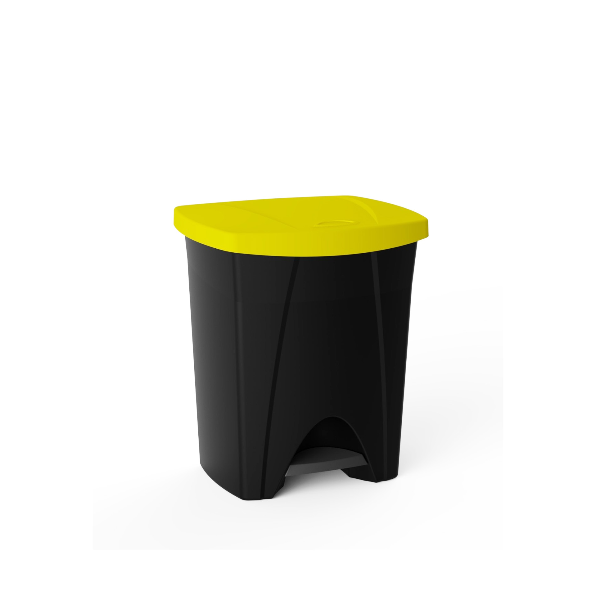 Balde Lixo com Pedal Plástico Retangular Preto / Amarelo 25l 31X33X41cm