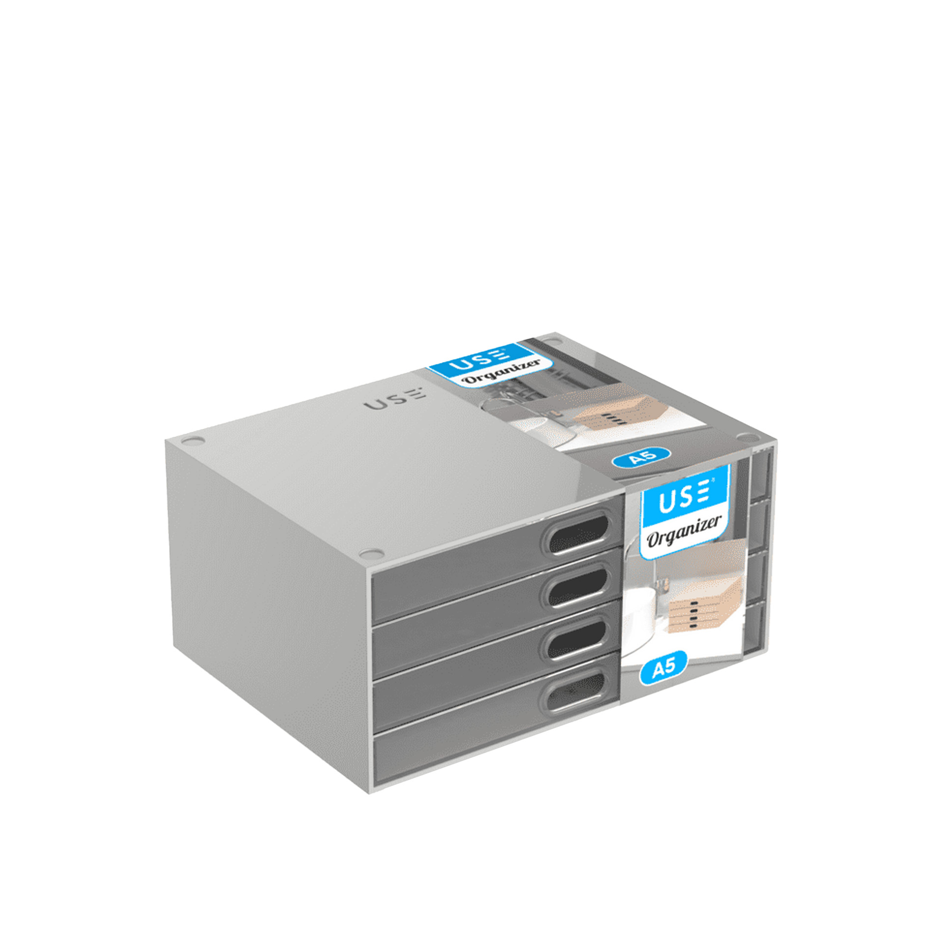 Caixa Organizadora 4 Gavetas Transparentes Pastel A5 23X11X17cm