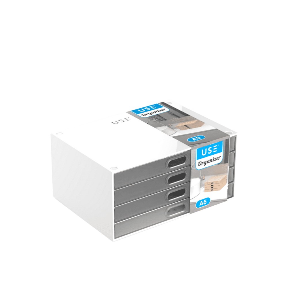 Caixa Organizadora 4 Gavetas Transparentes Elegant A5 23X11X17cm