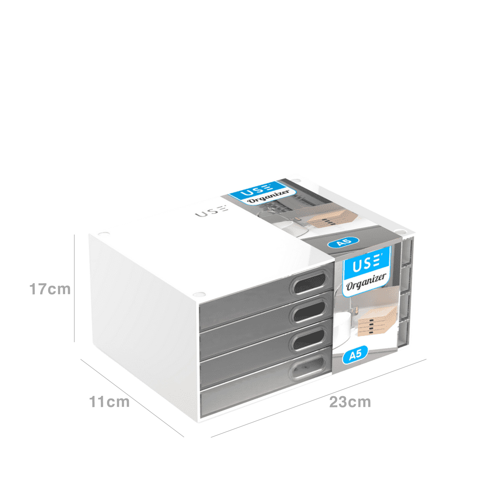 Caixa Organizadora 4 Gavetas Transparentes Elegant A5 23X11X17cm