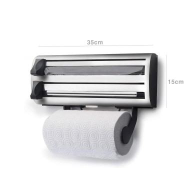 Dispensador Inox 3 em 1 Filme / Papel 35X15X7cm