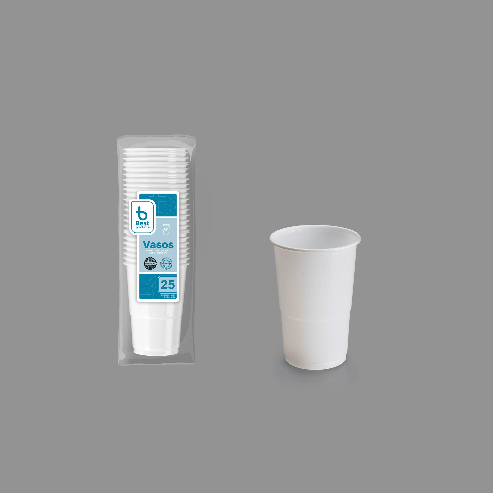 Copo Plástico Reutilizável Branco 250ml Pack 25