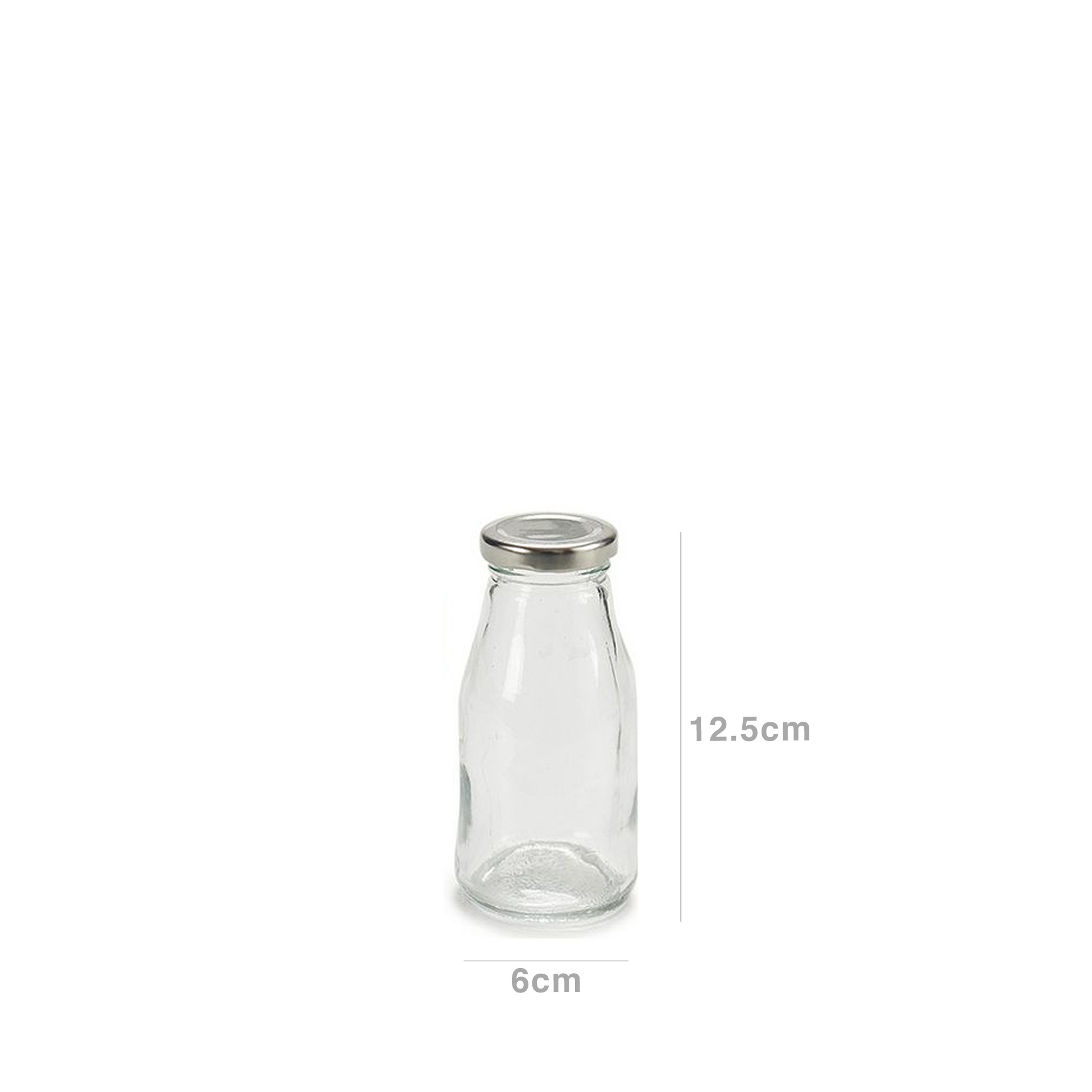 Garrafa Vidro Tampa Prata 250ml 6X12.5X6cm