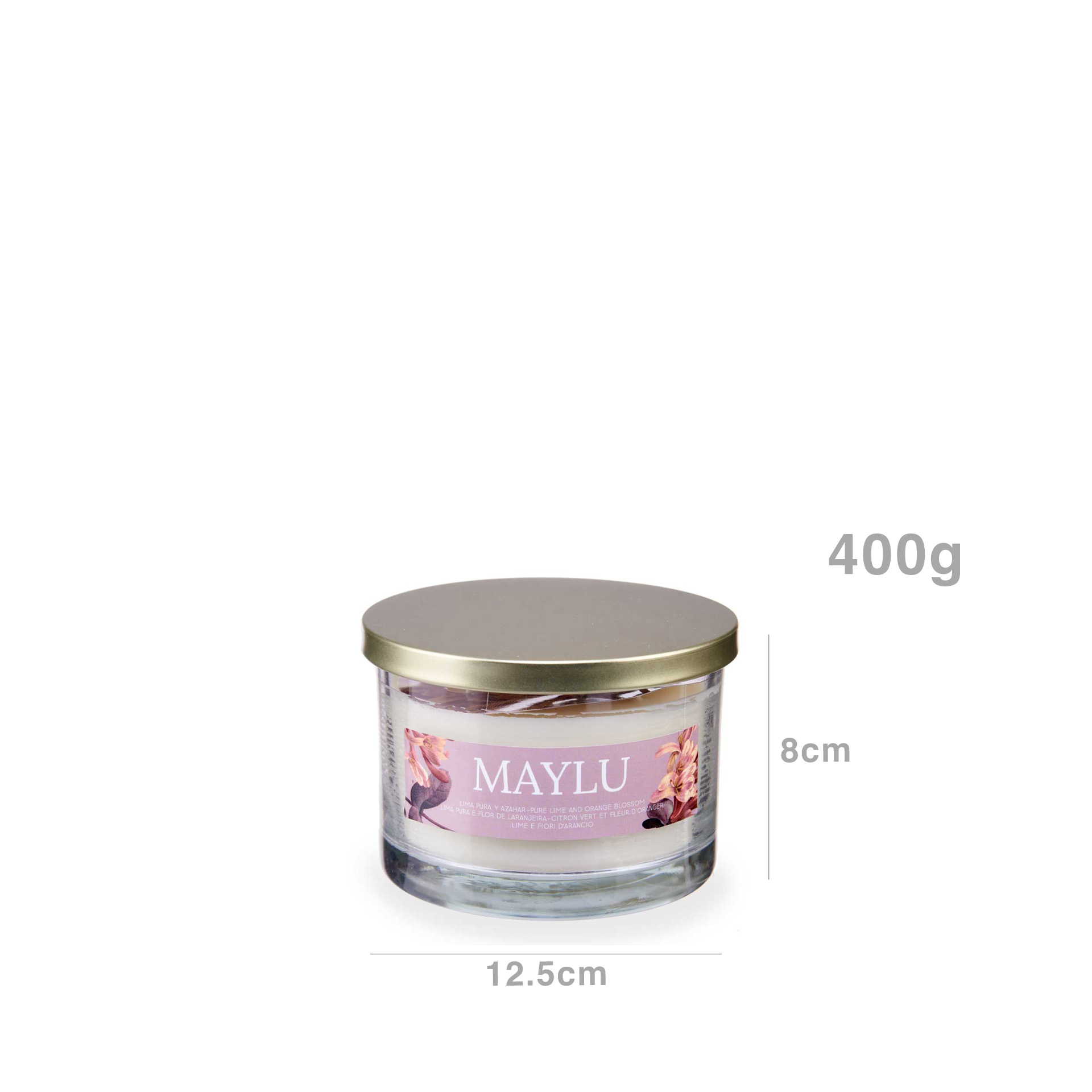 Vela Copo Vidro Tampa Ouro Azahar 400gr 12.5X8.6cm