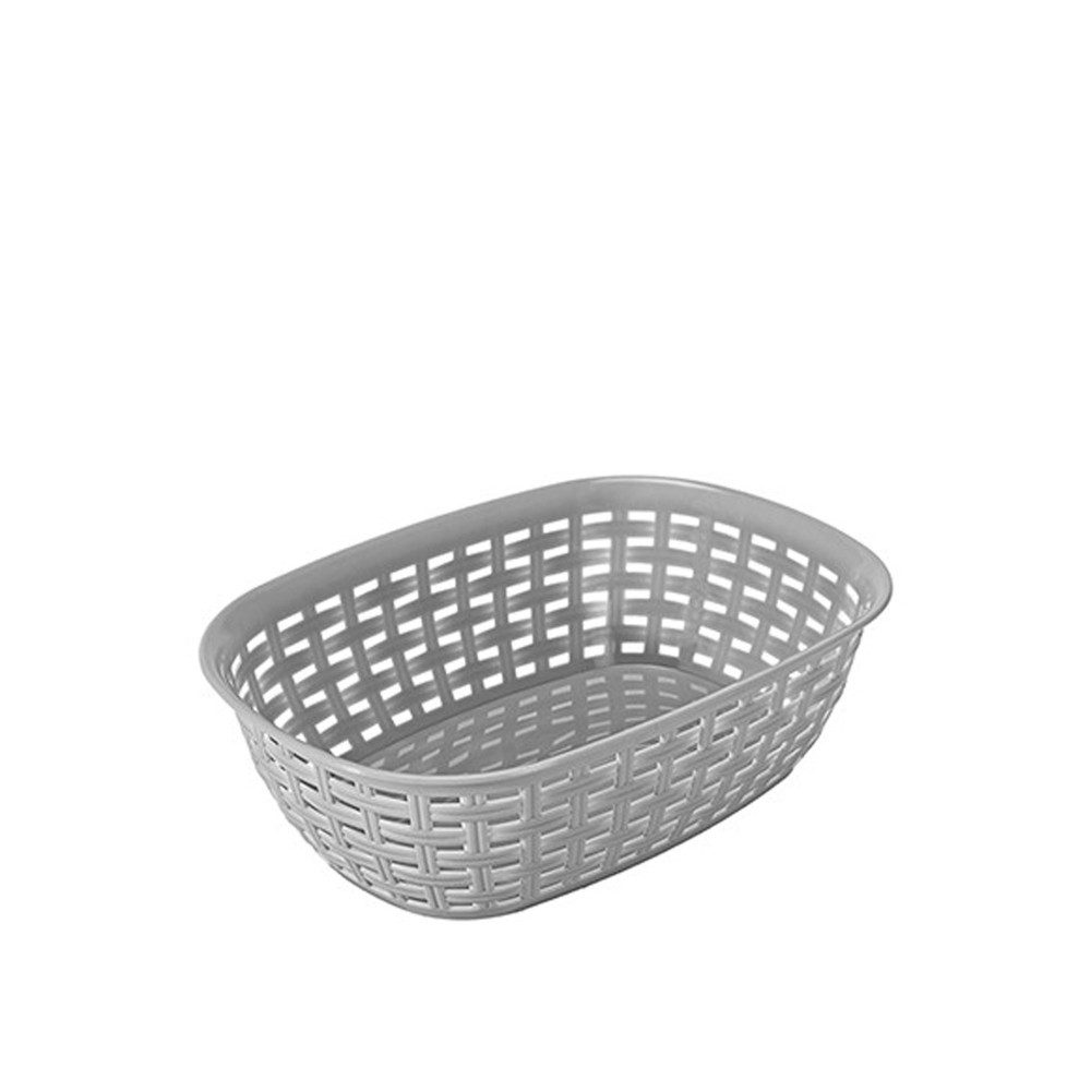 Cesto Multiusos Plástico Rattan Oval Cinzento 2000ml 18.4X25.6X7.4cm