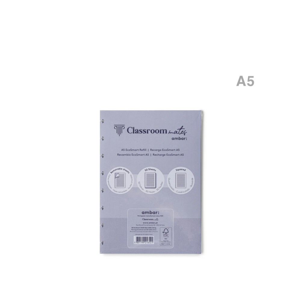 Recarga Caderno Inteligente Ecosmart 100gr A5 50 Folhas Quadriculado