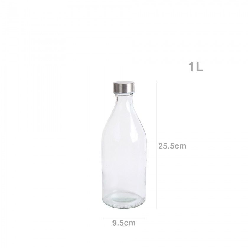 Garrafa Vidro Tampa Metal Redonda 1000ml 9.5X25.5cm Garrafa Vidro Tampa Metal Redonda 1000ml 9.5X25.5cm