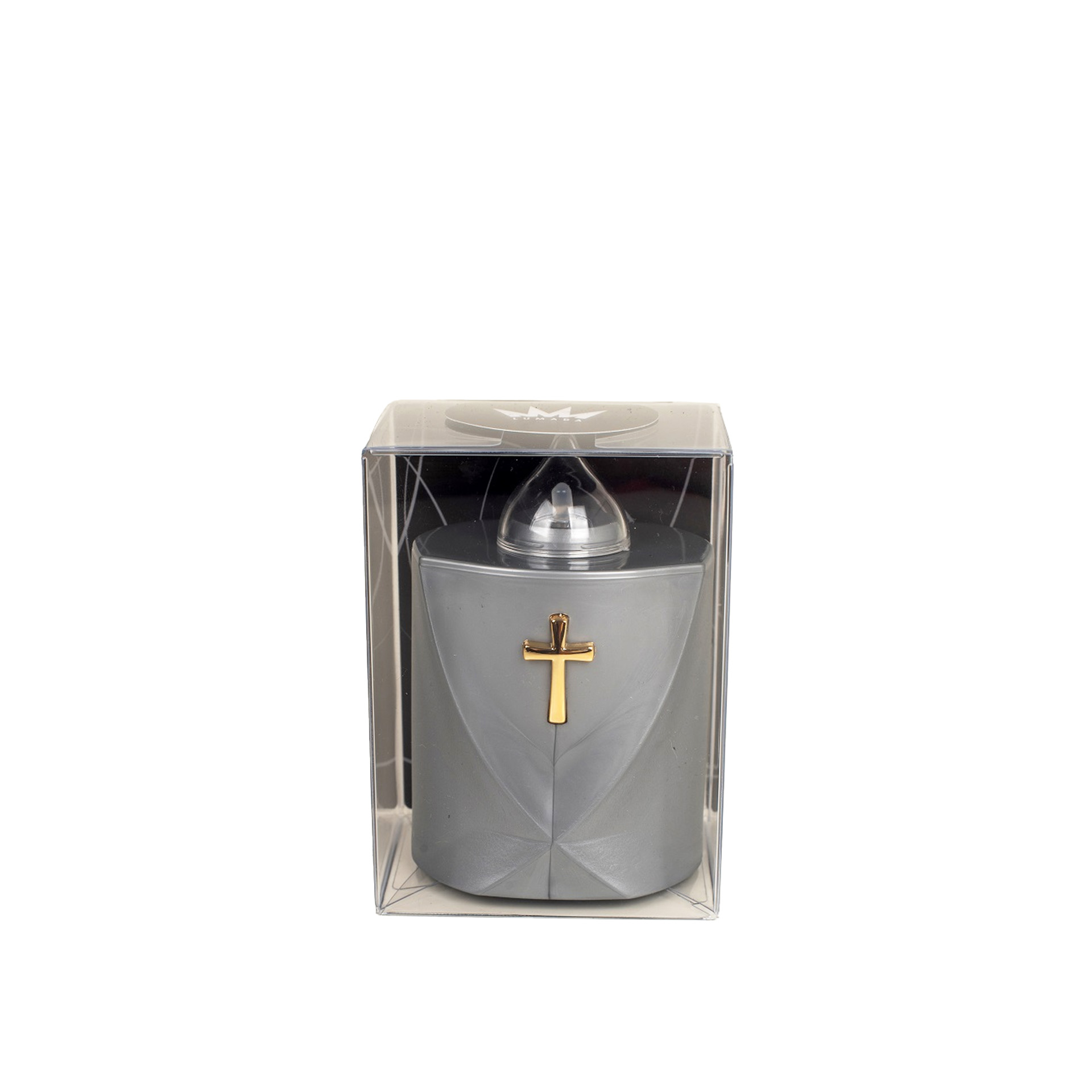 Círio Elétrico Cruz Prateado 7.2X6.2X11cm