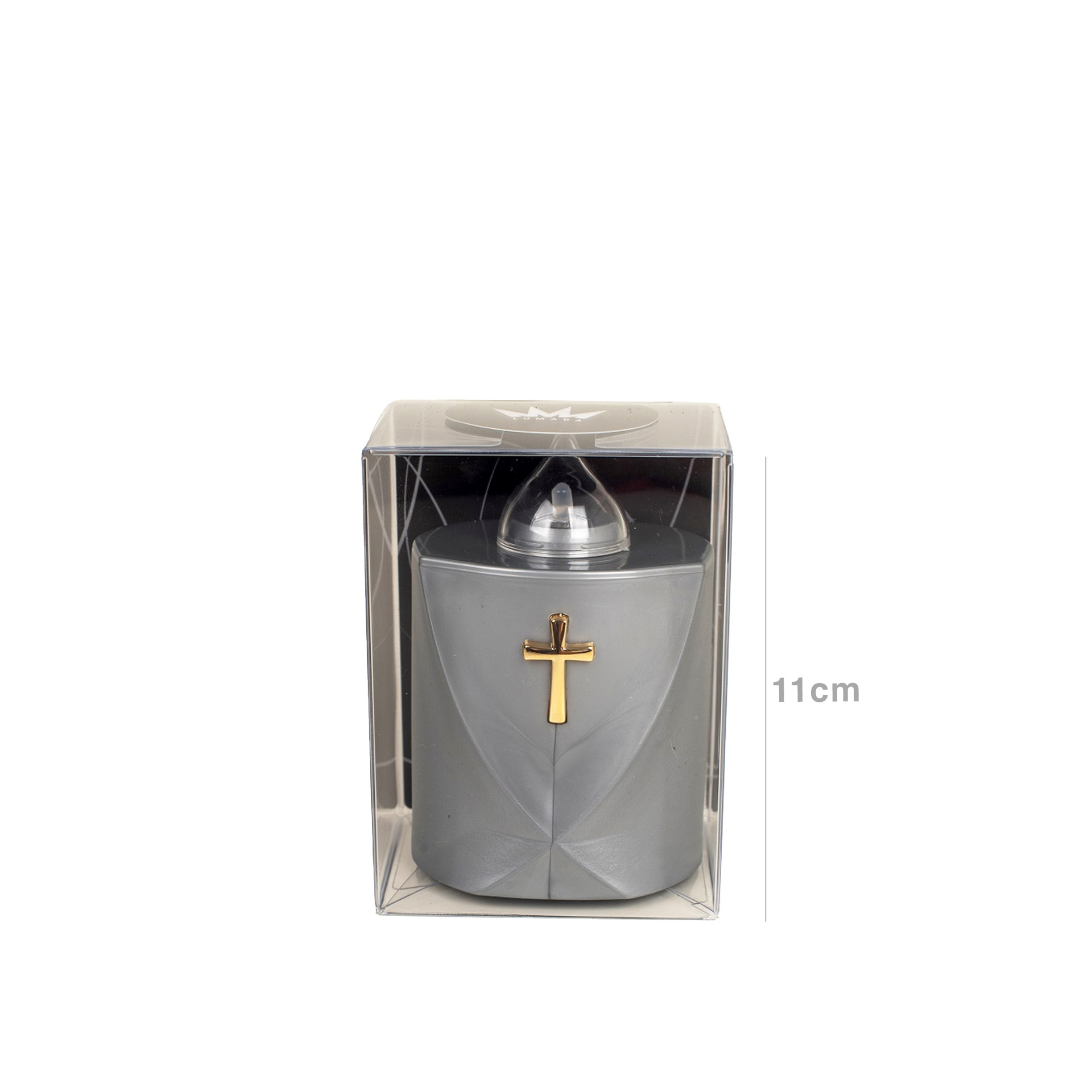 Círio Elétrico Cruz Prateado 7.2X6.2X11cm