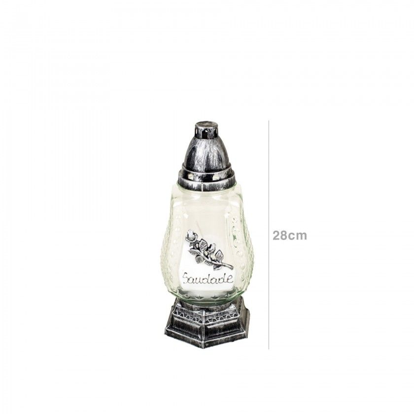 Candeeiro Vidro Flor Saudade Prata 28cm Candeeiro Vidro Flor Saudade Prata 28cm