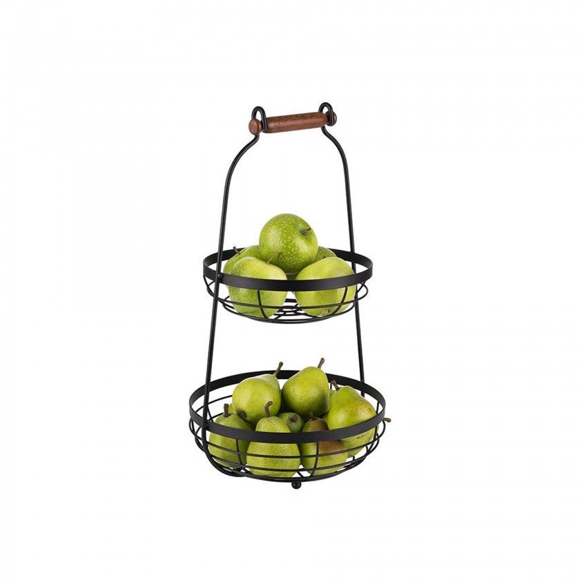 Fruteira Metal 2 Andares Preto 26X48cm