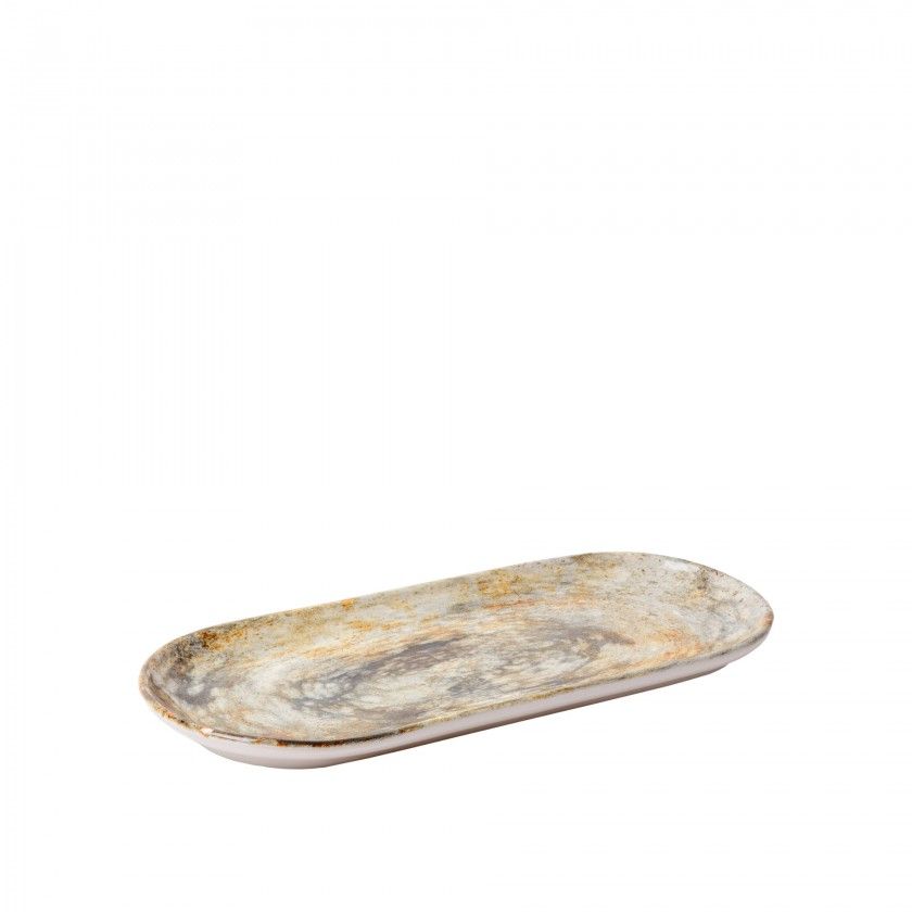 Travessa Porcelana Vessia Oval Castanho 34.5X15X2.5cm
