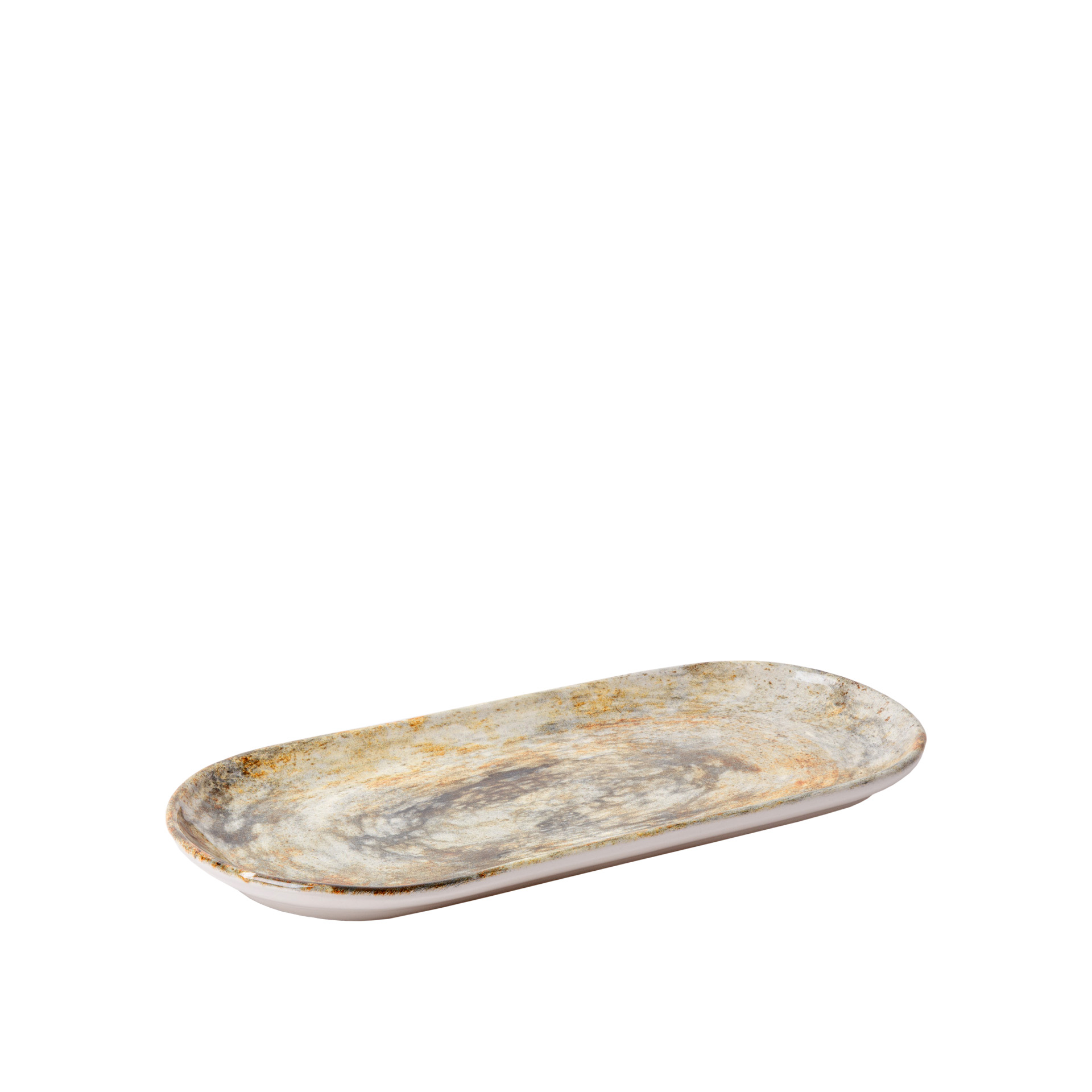 Travessa Porcelana Vessia Oval Castanho 34.5X15X2.5cm