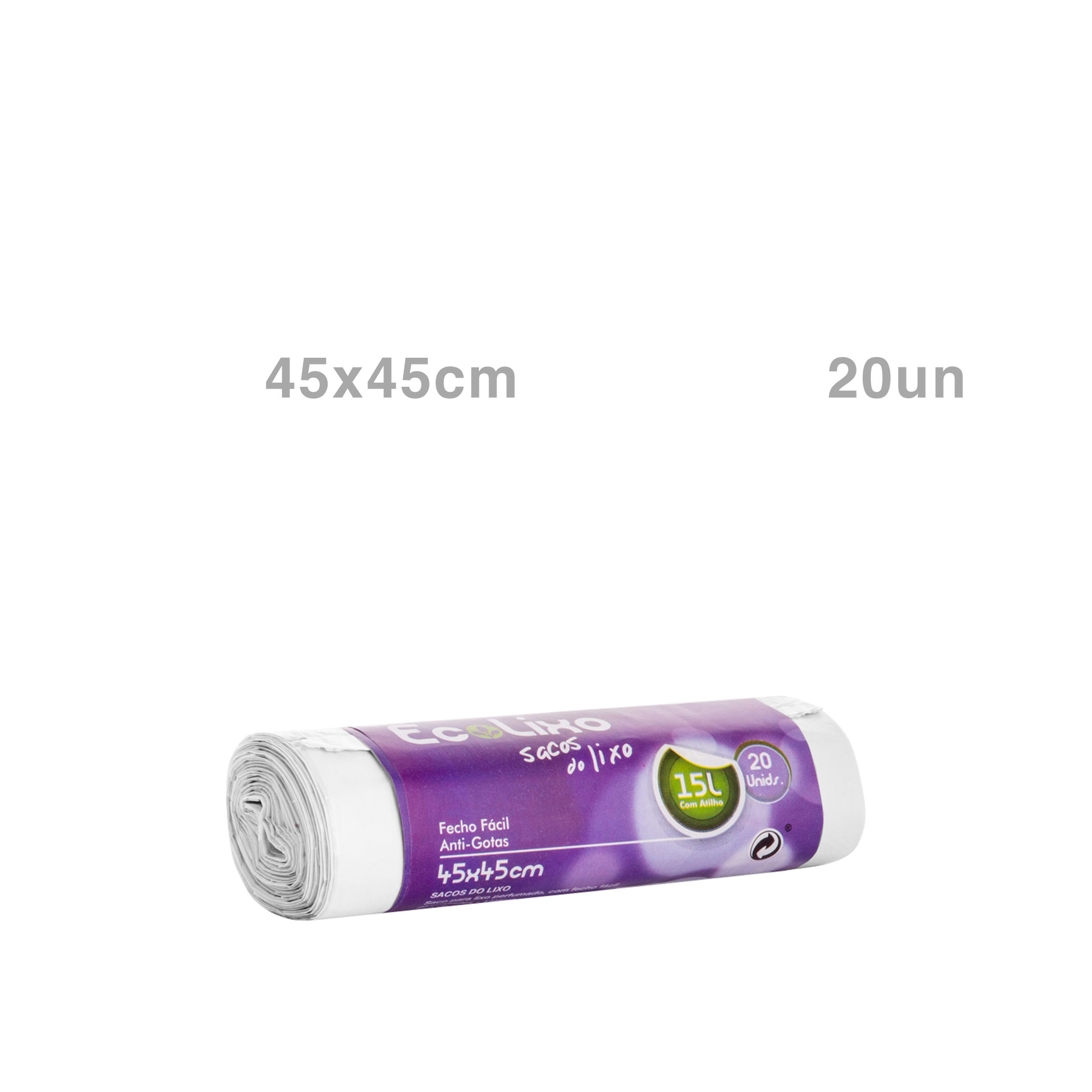Rolo Sacos Lixo Cinzento 15l 45X45cm 20 Unidades