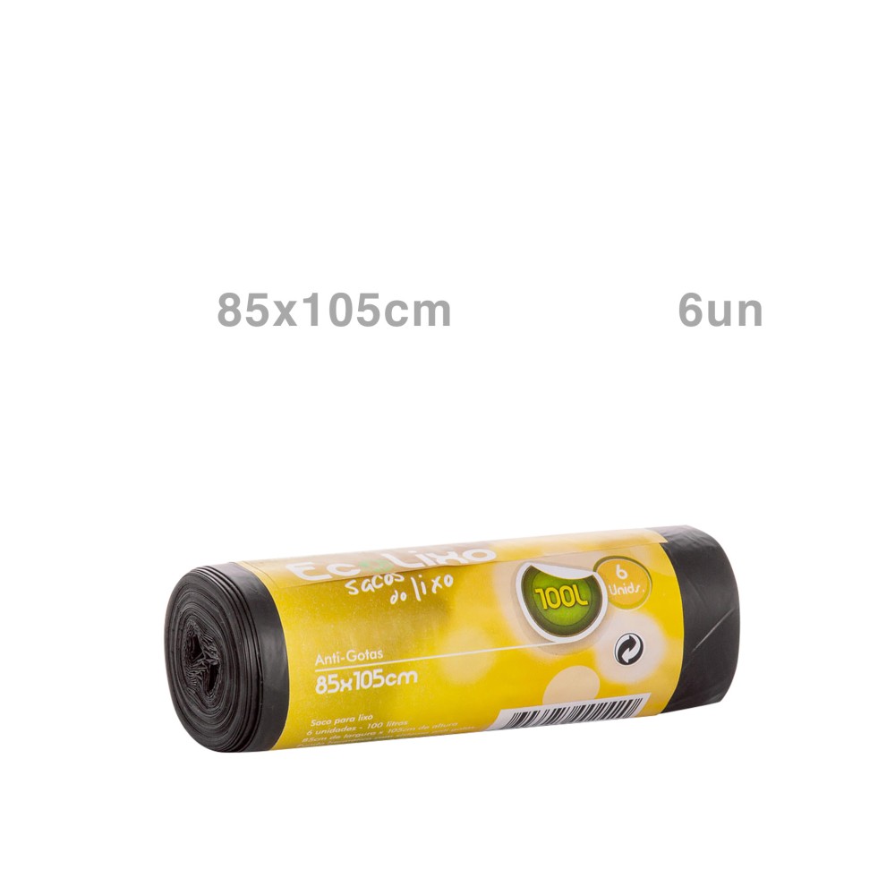 Rolo Sacos Lixo Preto 100l 85X105cm 6 Unidades