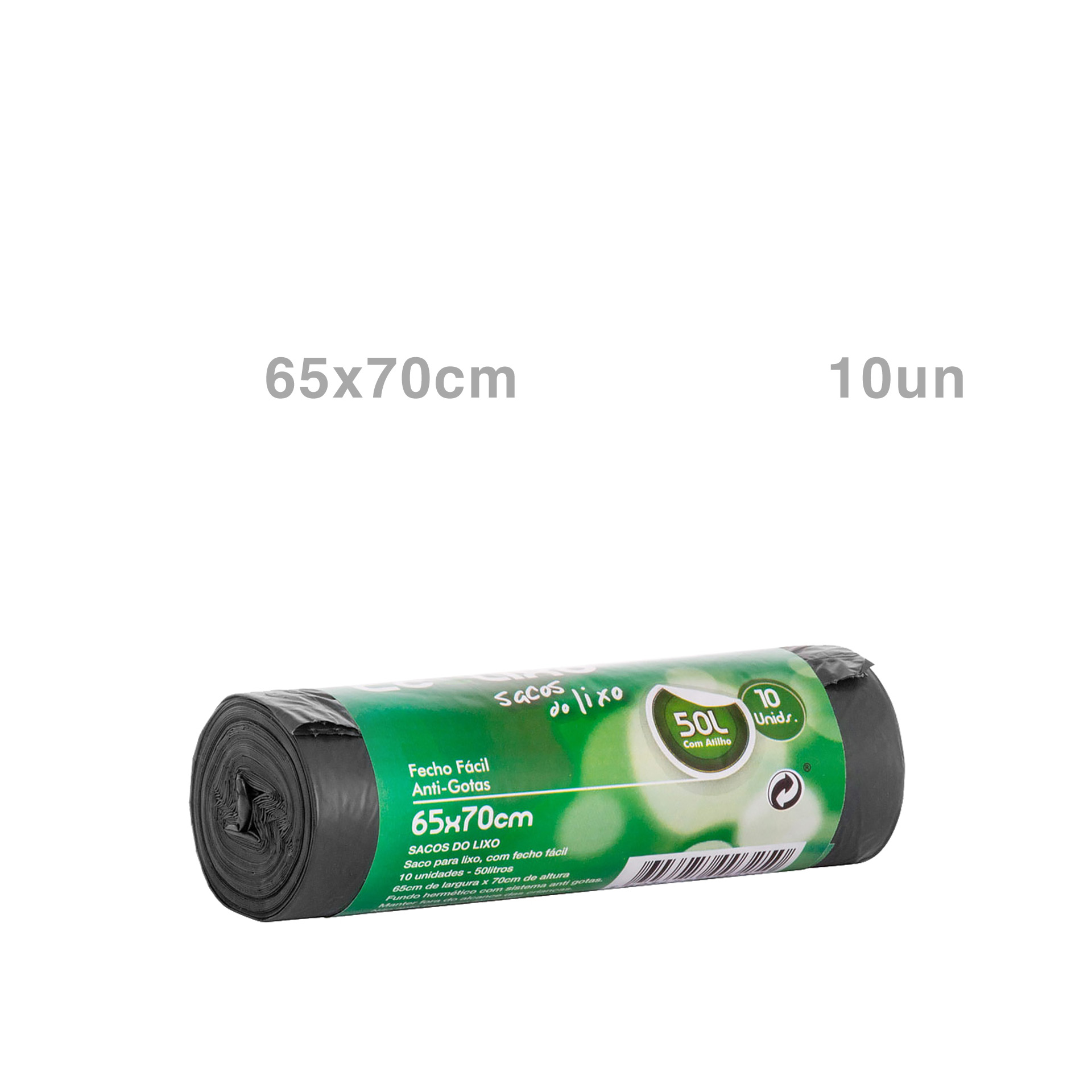 Rolo Sacos Lixo Preto 50l 65X70cm 10 Unidades