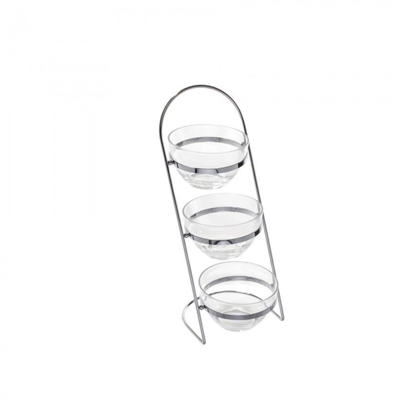 Suporte Inox + 3 Saladeiras 650ml 16.5X20X41cm