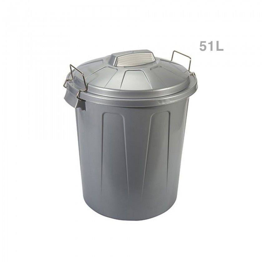 Balde Lixo Plástico com Asa Metal Cinza 51l 55X46X44cm Balde Lixo Plástico com Asa Metal Cinza 51l 55X46X44cm