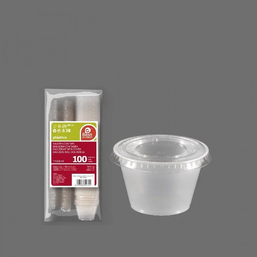 Molheira Plástico Com Tampa 113.6ml Pack 100 Molheira Plástico Com Tampa 113.6ml Pack 100