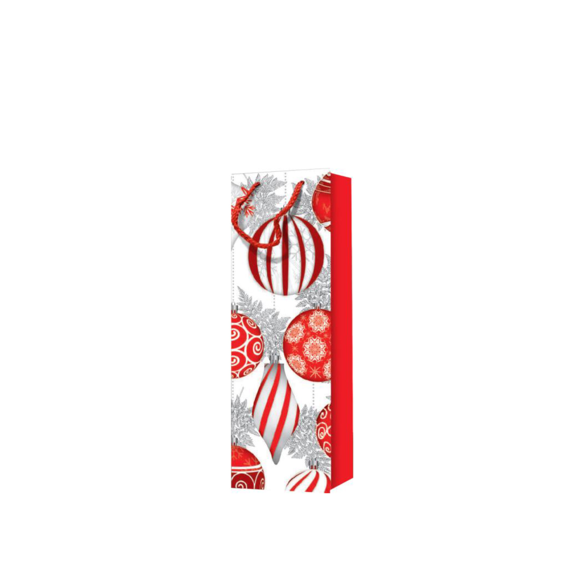 Saco Papel 1 Garrafa Asa Cordão 12X9X36cm Natal Bolas