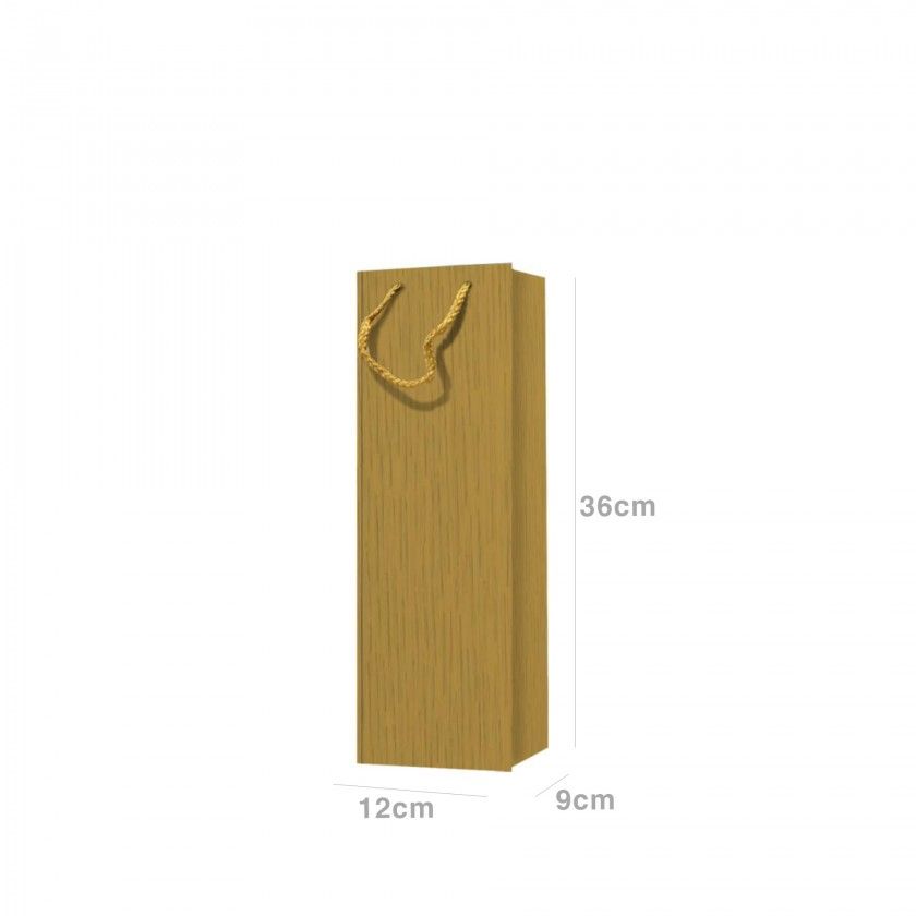 Saco Papel 1 Garrafa Asa Cordo 12X9X36cm Kraft Ouro