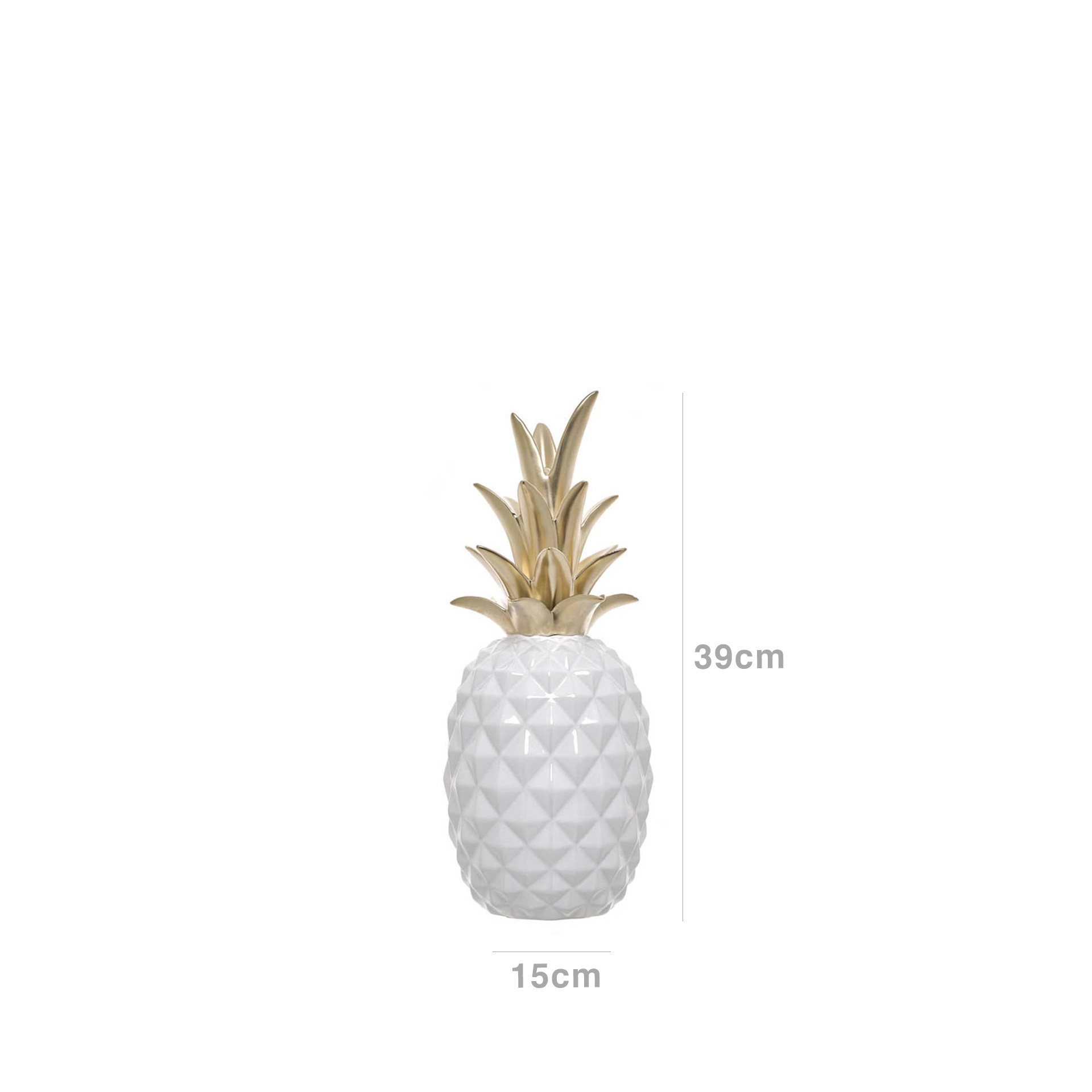 Ananás Cerâmica Branco 15X15X39cm