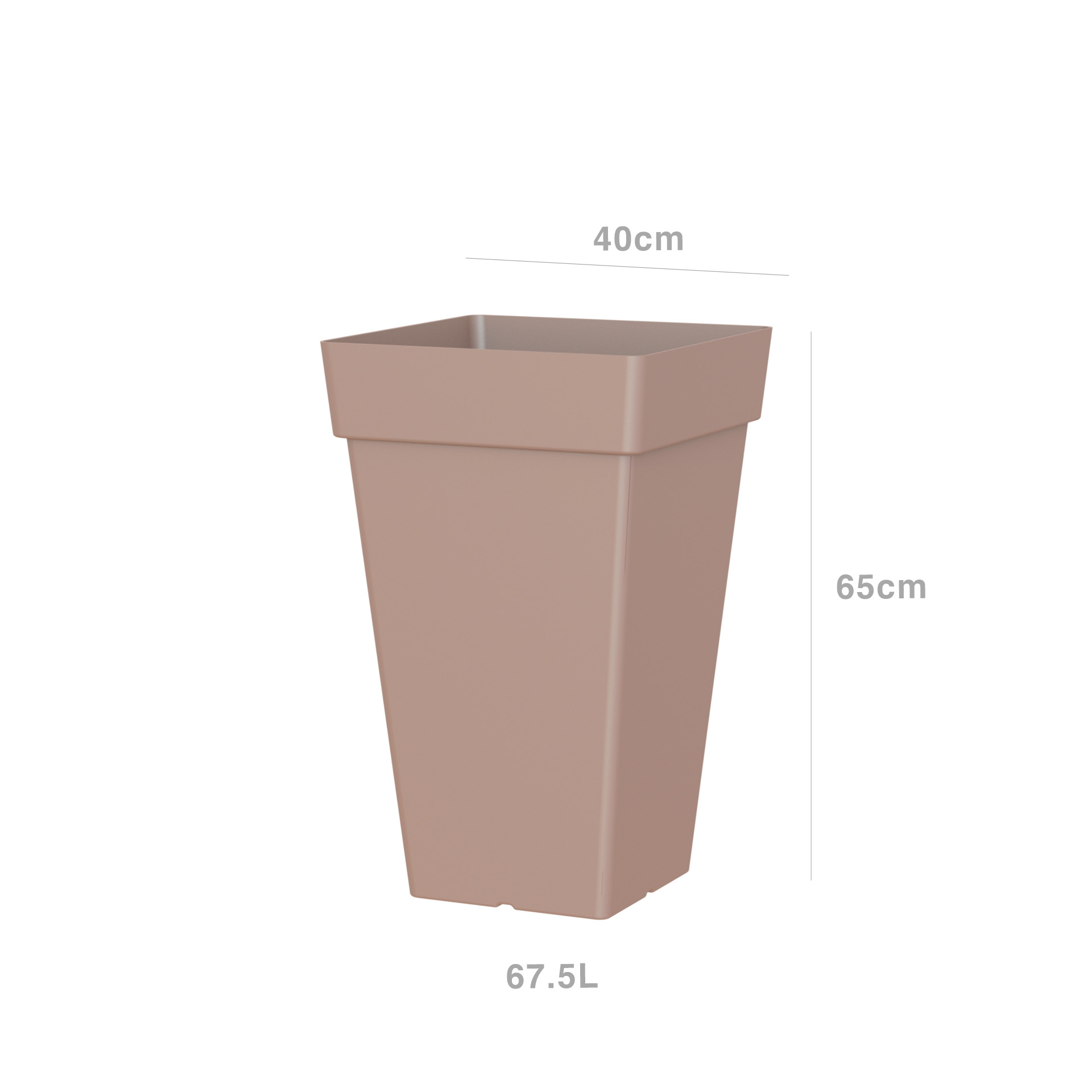 Vaso Capri Alto Quadrado 67.5L 40X40X65cm Tortora Mate