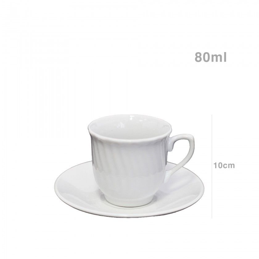 Chávena Café com Pires Branco 80ml 11cm Pack 6 Chávena Café com Pires Branco 80ml 11cm Pack 6