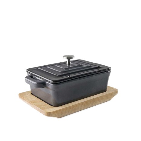 Caçarola Ferro Fundido Grey com Base Madeira Retangular 300ml 13X9X4.5cm - Image product
