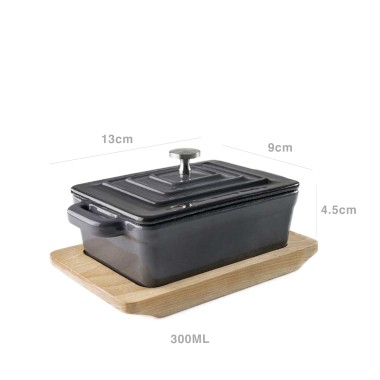 Ca�arola Ferro Fundido Grey com Base Madeira Retangular 300ml 13X9X4.5cm