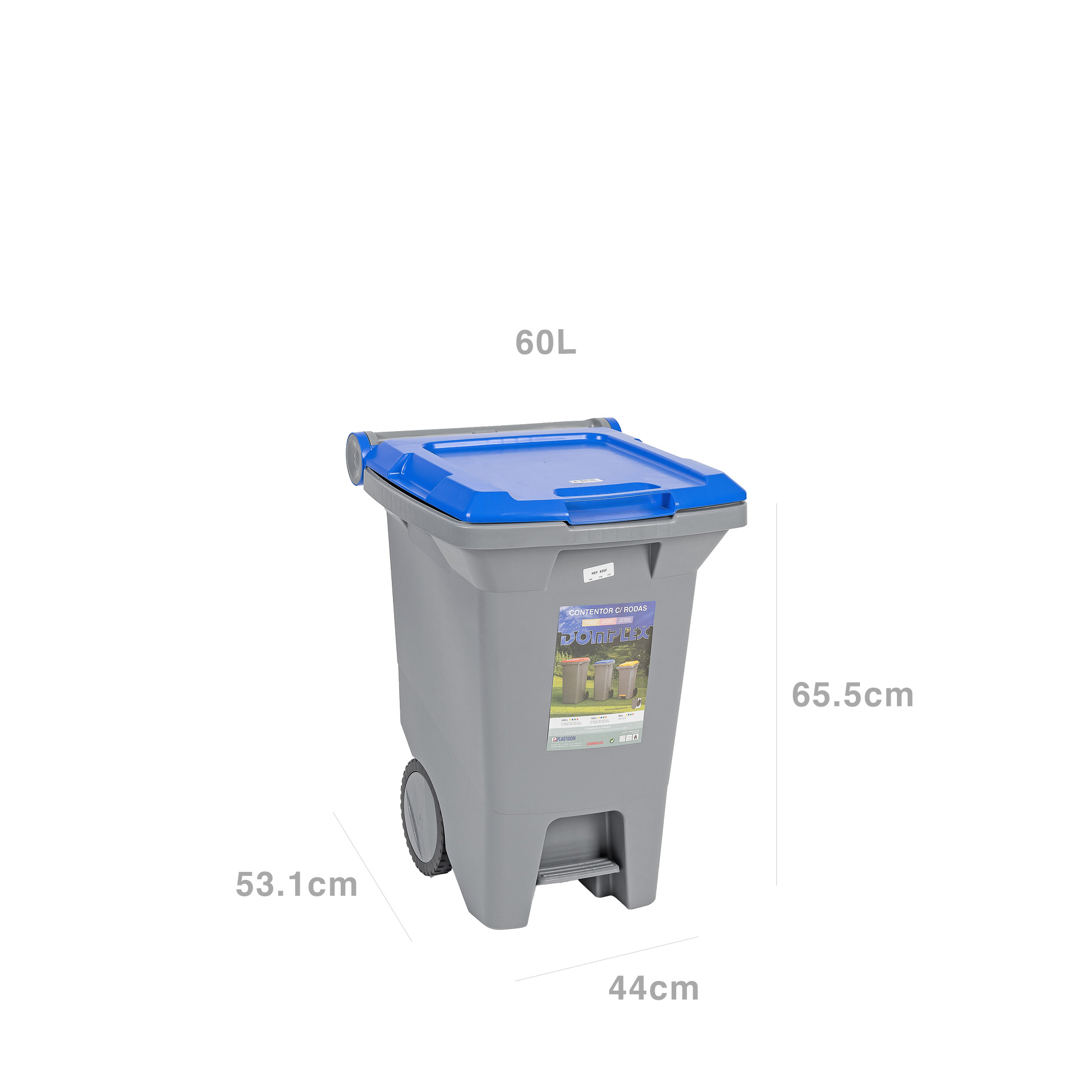 Contentor Eco com Pedal e Rodas Tampa Azul 60l 53.1X44X65.5cm