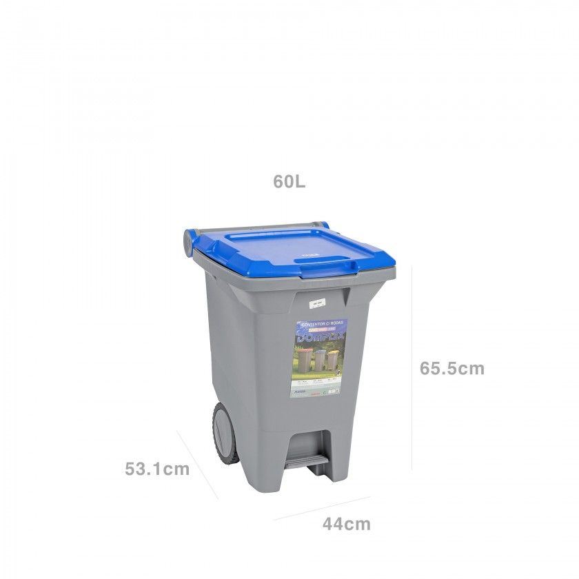 Contentor Eco com Pedal e Rodas Tampa Azul 60l 53.1X44X65.5cm Contentor Eco com Pedal e Rodas Tampa Azul 60l 53.1X44X65.5cm