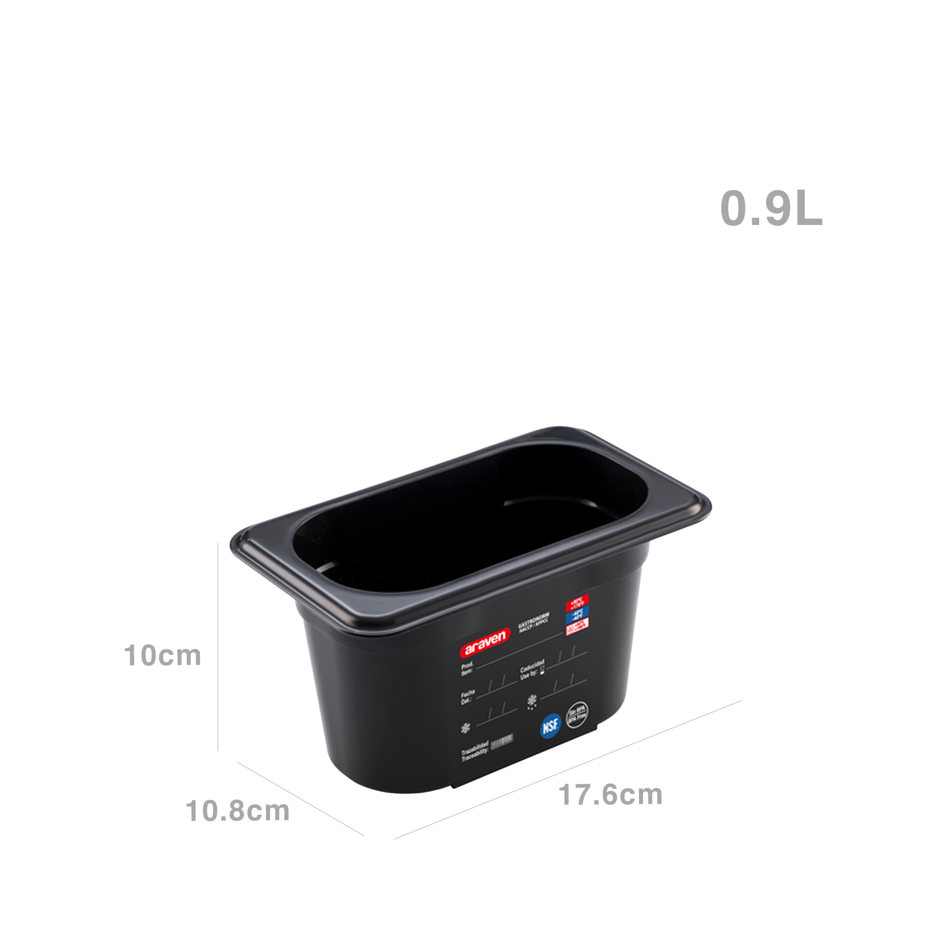 Caixa Abs GN 1/9 NSF Preto 0.9l 17.6X10.8X10cm