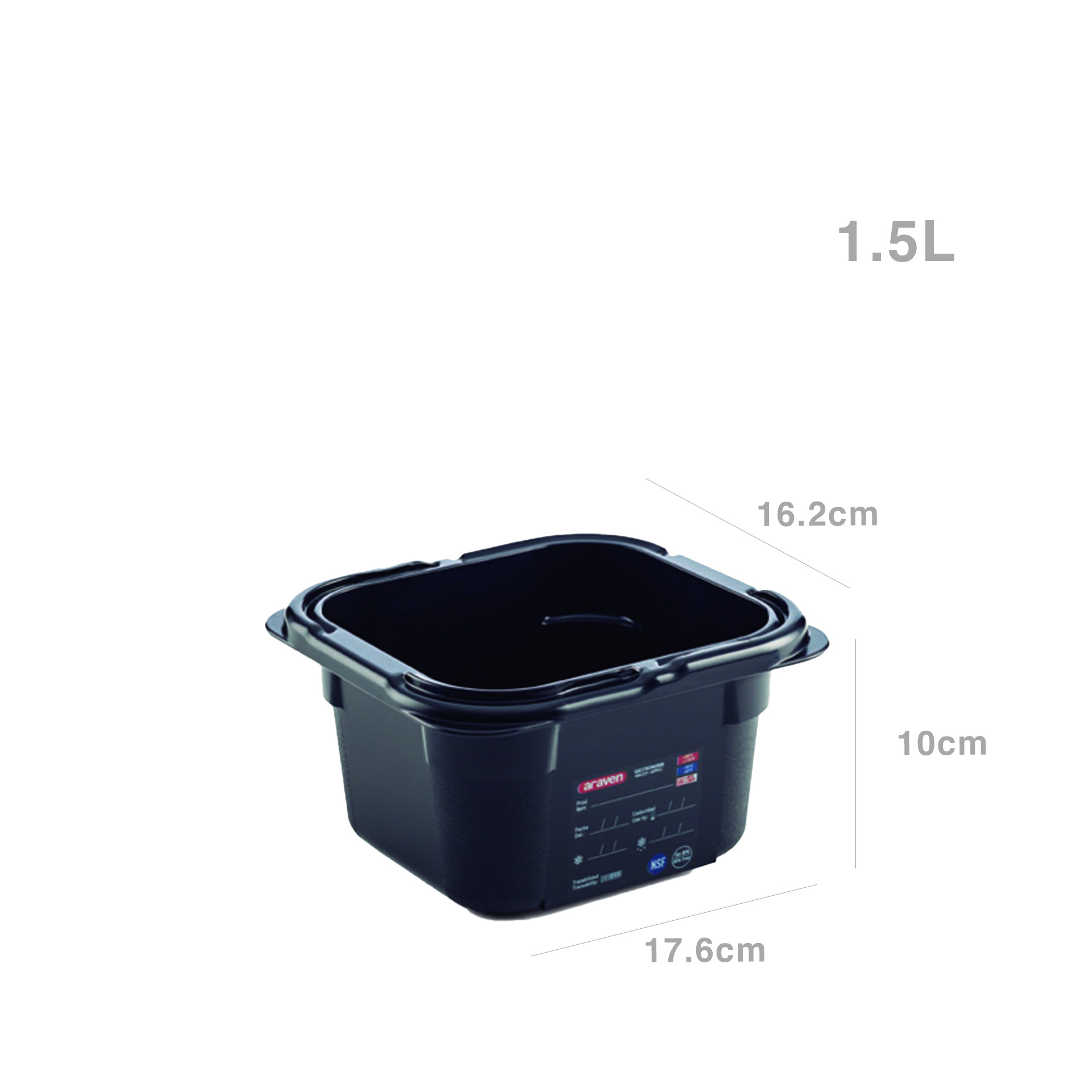 Caixa Abs GN 1/6 NSF Preto 1.5l 17.6X16.2X10cm