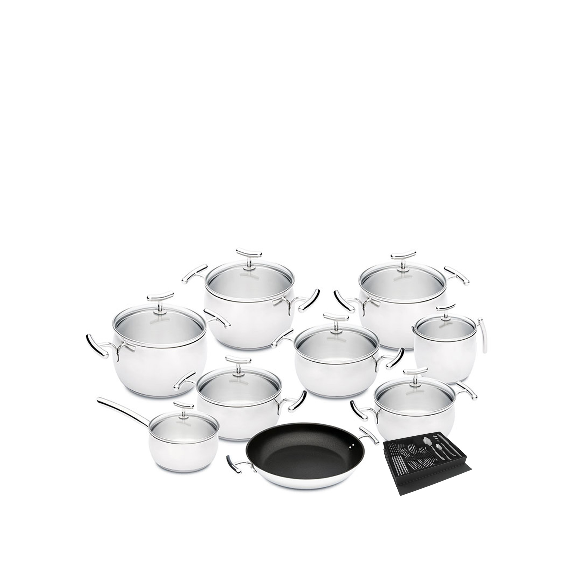 Yumi Glass Trem Panelas 9 Peças + Faqueiro 24 Peças