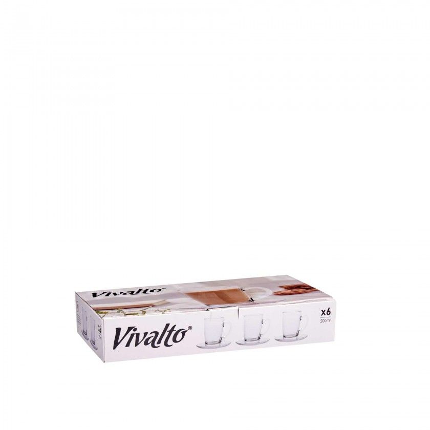 Chávena Café Vidro com Prato 200ml Pack 6 Chávena Café Vidro com Prato 200ml Pack 6