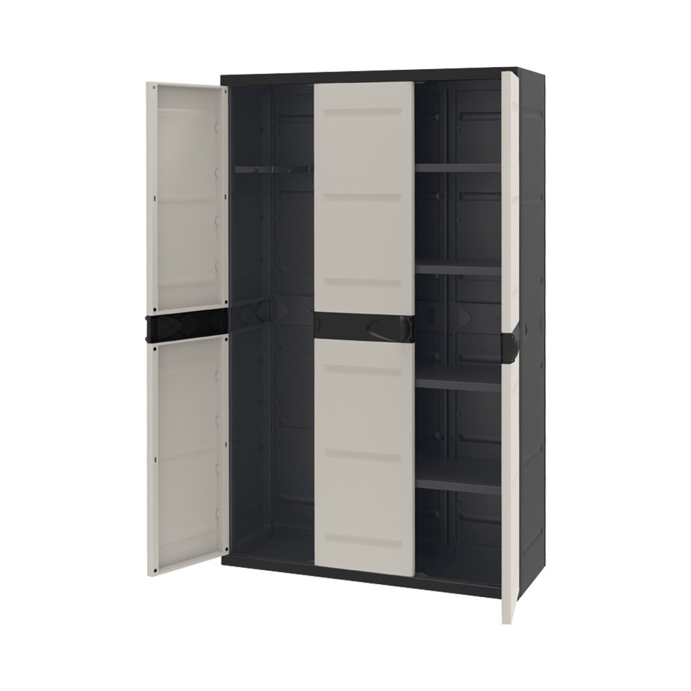 Armário Plástico Titanium 3 Portas Retangular Preto / Bege 105X44X176cm