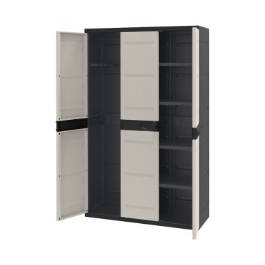 Armário Plástico Titanium 3 Portas Retangular Preto / Bege 105X44X176cm