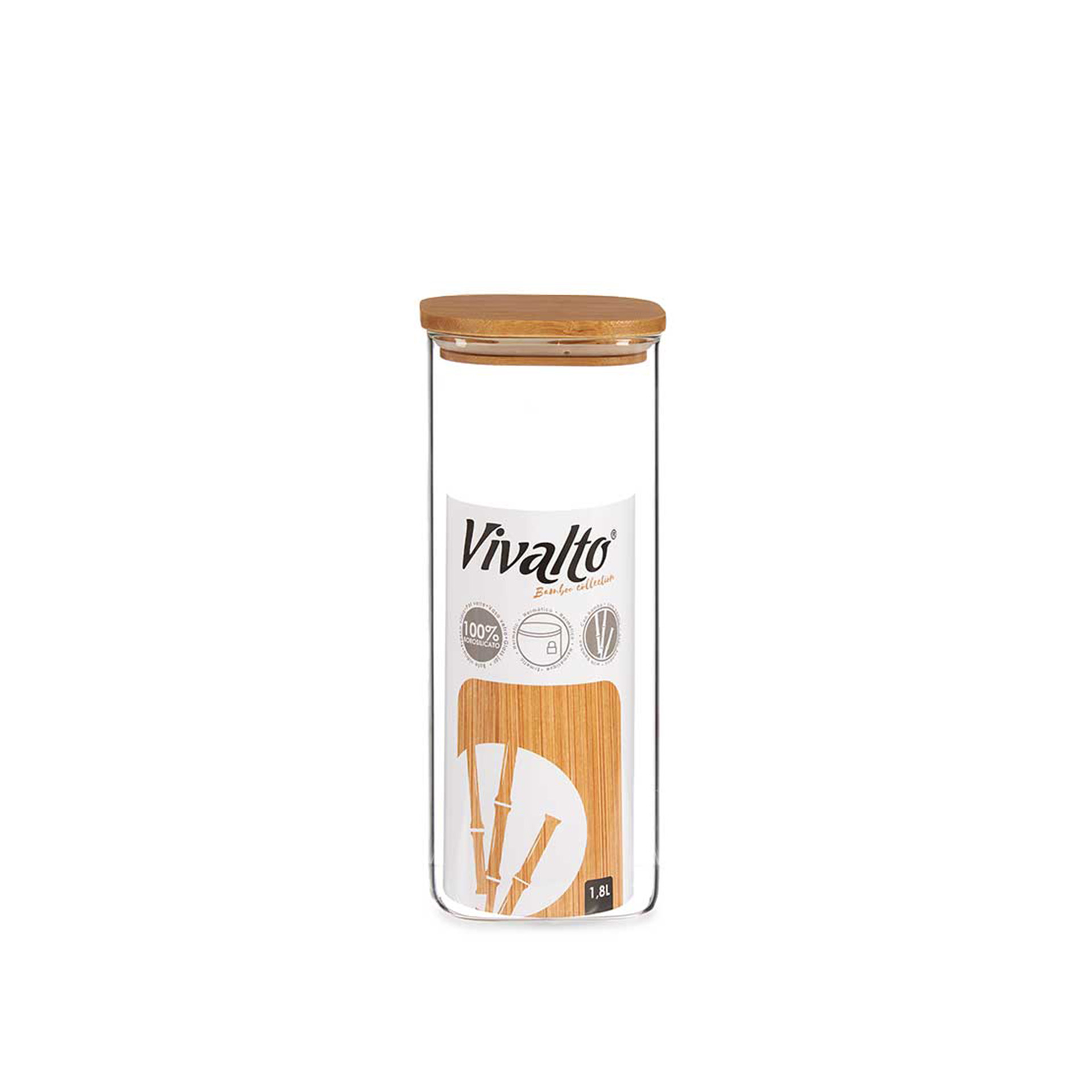 Frasco Hermético Vivalto Com Tampa Bambu 1800ml 10X10X25.3CM