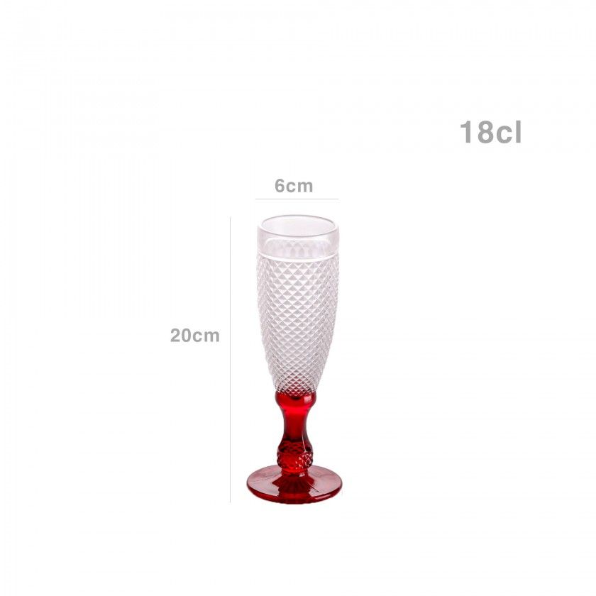 Copo Flute Picotado com Pé Vermelho 18cl 6X20cm Pack 6 Copo Flute Picotado com Pé Vermelho 18cl 6X20cm Pack 6