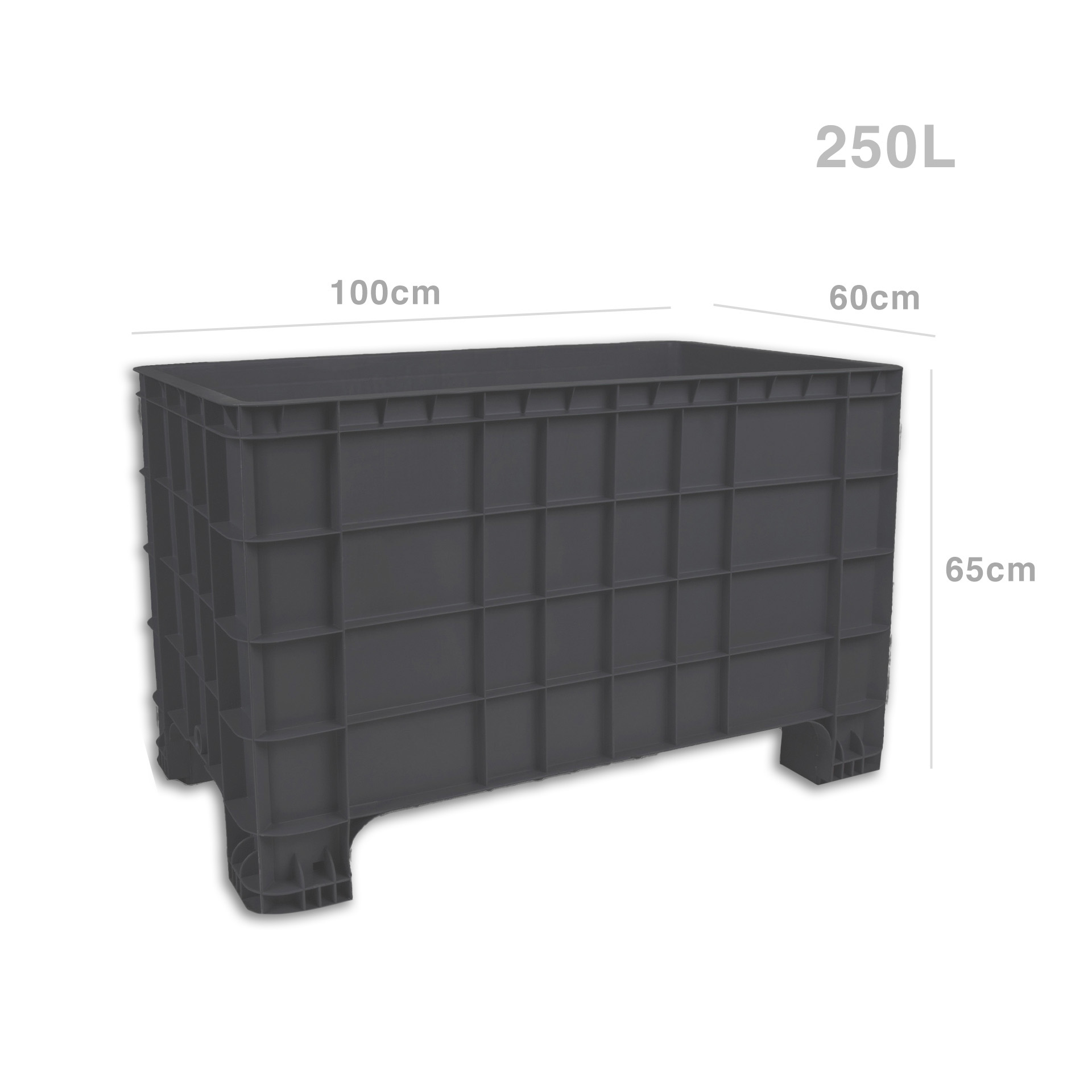 Contentor Palete Fechado Cinzento 250l 100X60X65cm