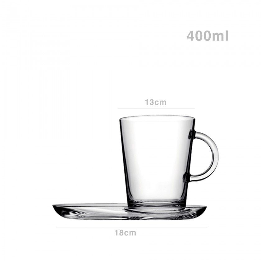 Caneca Vidro Tribeca com Prato 400ml 18X13cm Pack 2