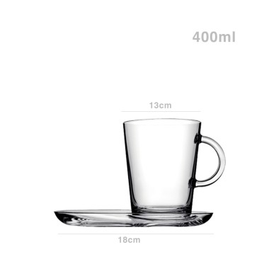 Caneca Vidro Tribeca com Prato 400ml 18X13cm Pack 2