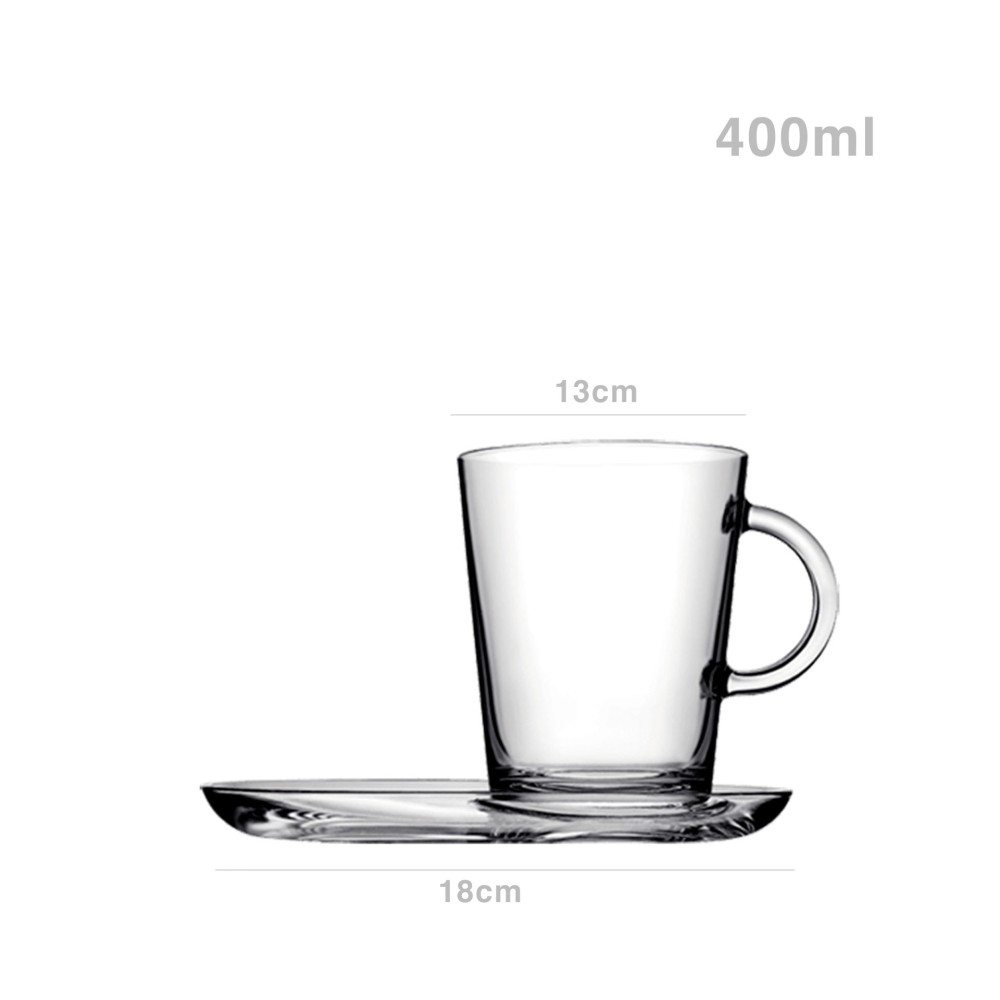Caneca Vidro Tribeca com Prato 400ml 18X13cm Pack 2