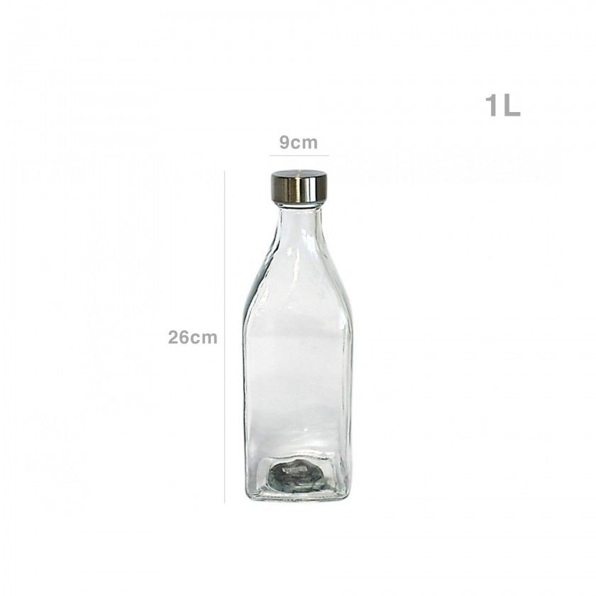 Garrafa Vidro Tampa Metal Quadrada 1000ml 9X26cm Garrafa Vidro Tampa Metal Quadrada 1000ml 9X26cm