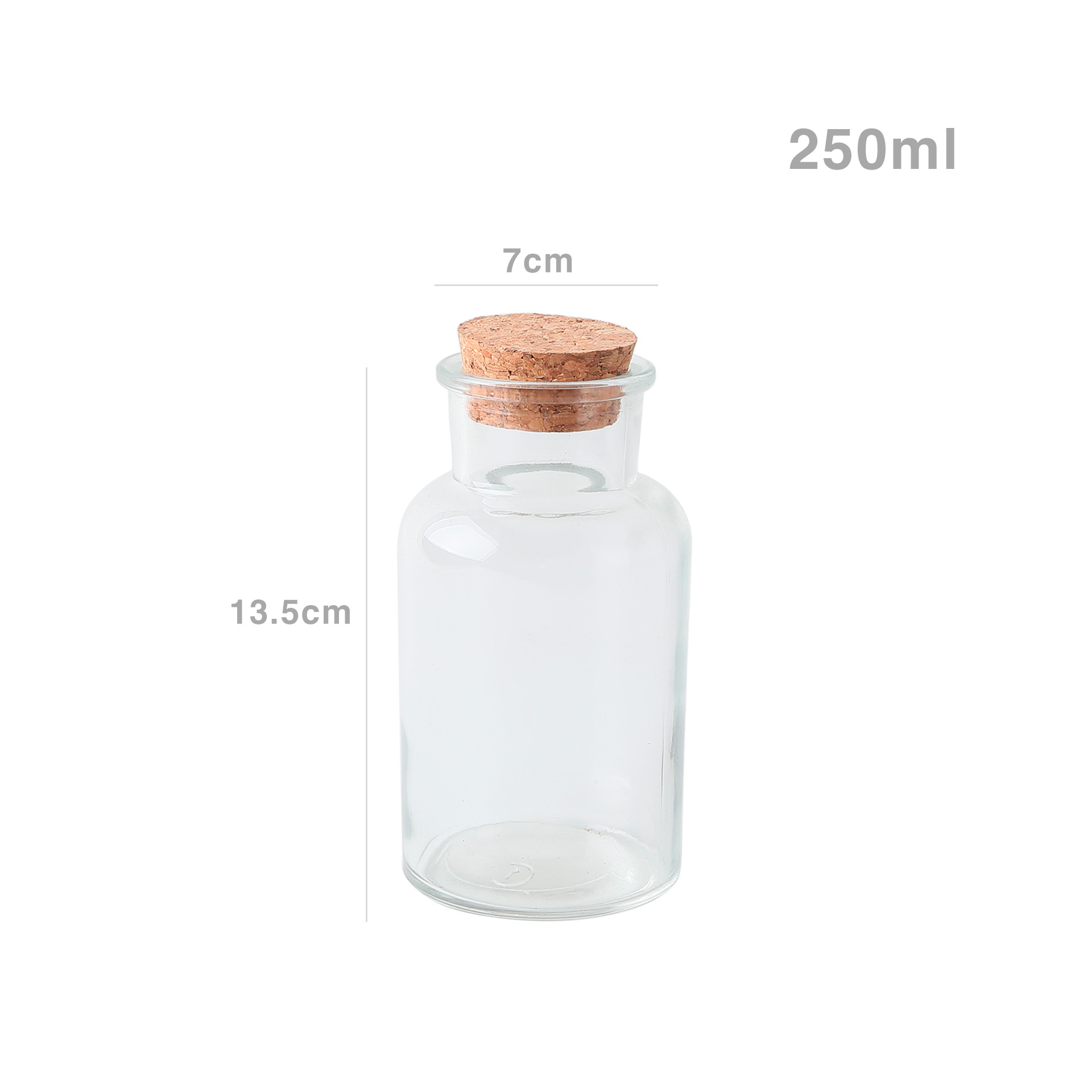 Garrafa Vidro Tampa Cortiça Redonda 250ml 7X13.5cm