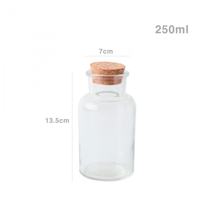 Garrafa Vidro Tampa Cortiça Redonda 250ml 7X13.5cm Garrafa Vidro Tampa Cortiça Redonda 250ml 7X13.5cm